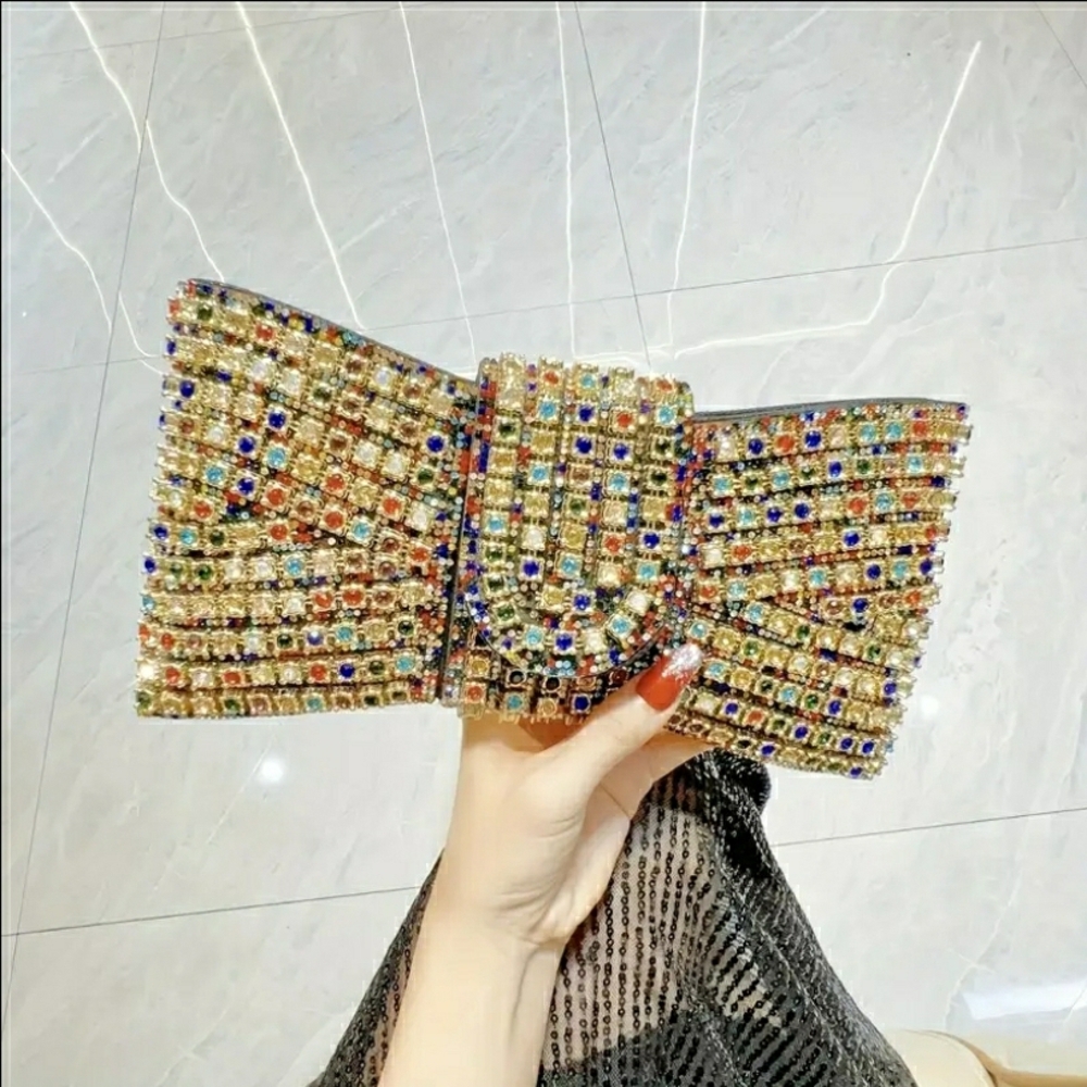 NEW! Multicolor Crystal Bow Embellished Clutch - Picture 5 of 8